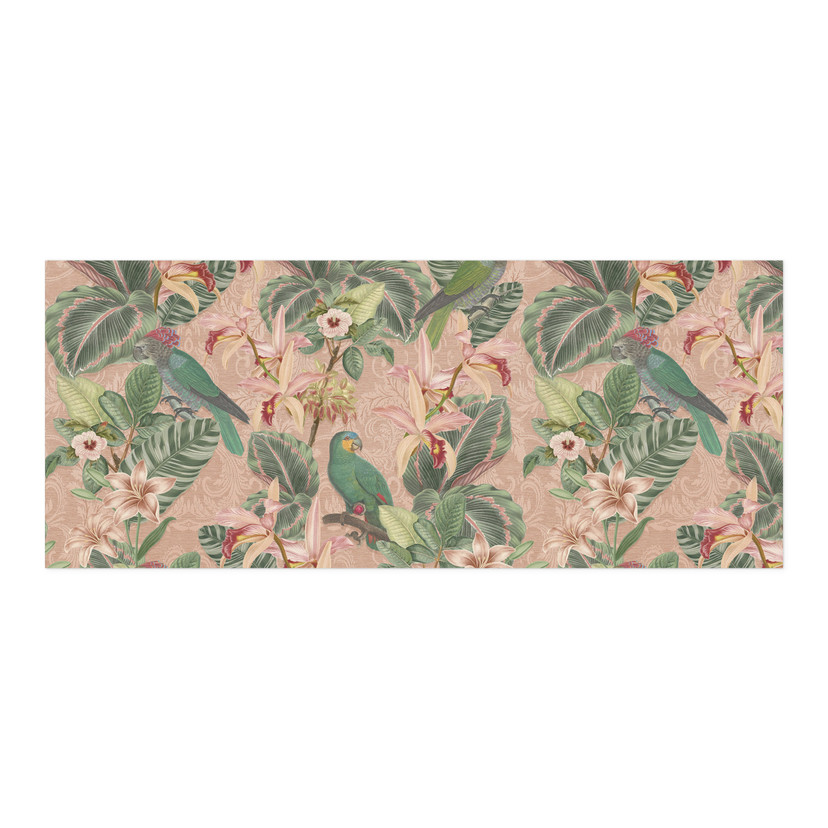 Selvklæbende stænkplade til køkken jungle med papegøjer pink - Bloomery Decor