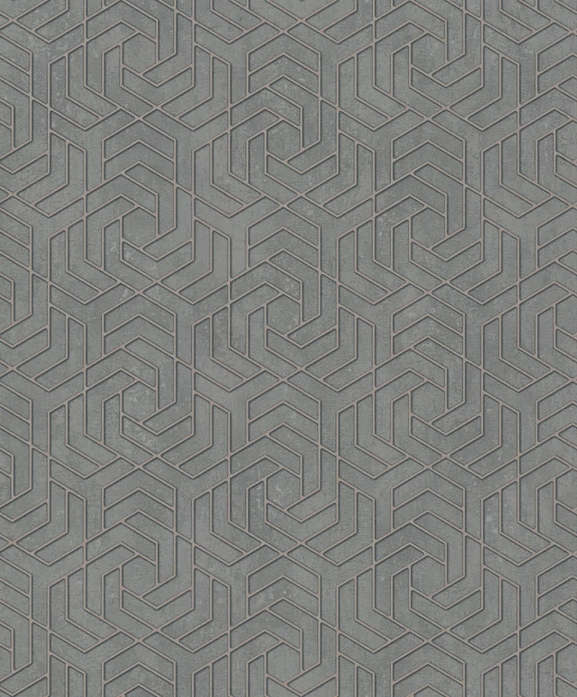 3D-look grå grafisk non-woven tapet