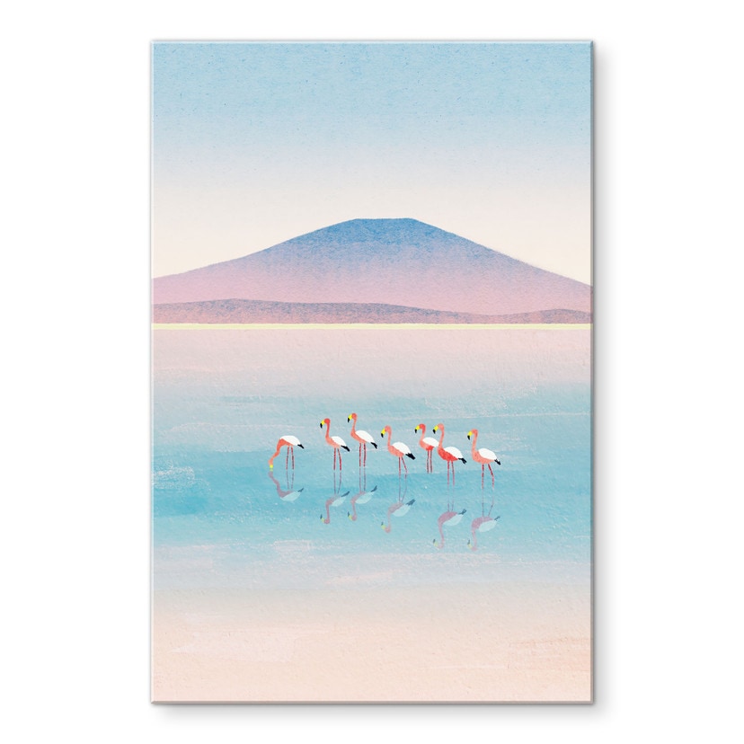Akrylbillede Pastelfarvet sø med flamingoer - Rivers