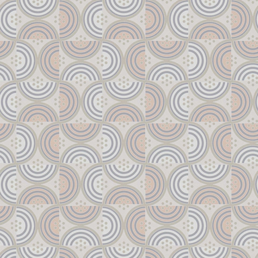 Tapeta z falami i liniami kremowo-niebieska - graficzna tapeta z włókniny w stylu retro