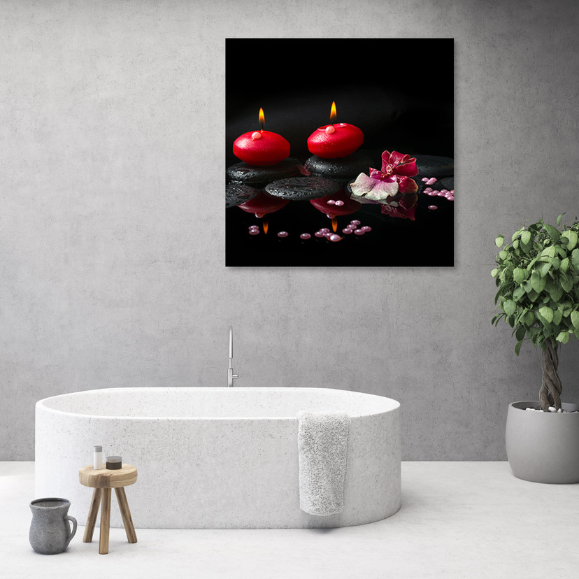 Canvasbillede, røde stearinlys Zen Stones
