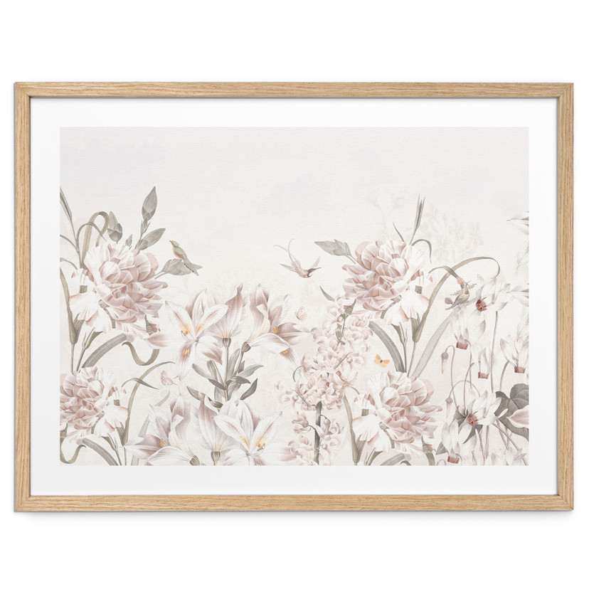 Poster met bloemenweide in lichtroze - Bloomery Decor