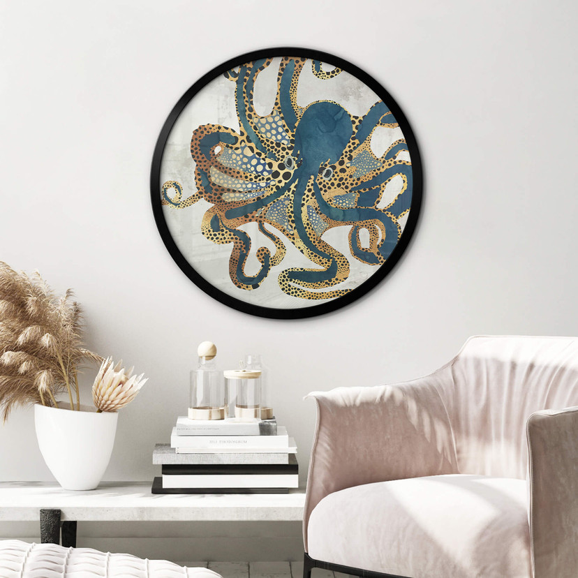 Plakat SpaceFrog Designs - Złota ośmiornica - okrągły