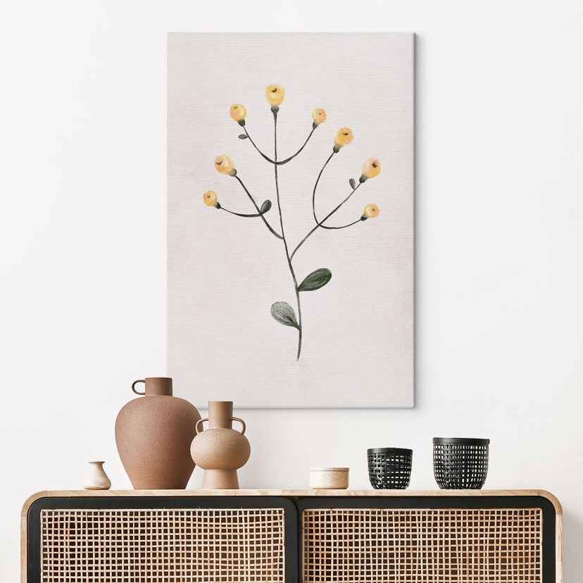 Tableau sur toile Plante délicate avec fleurs jaunes - Goed Blauw
