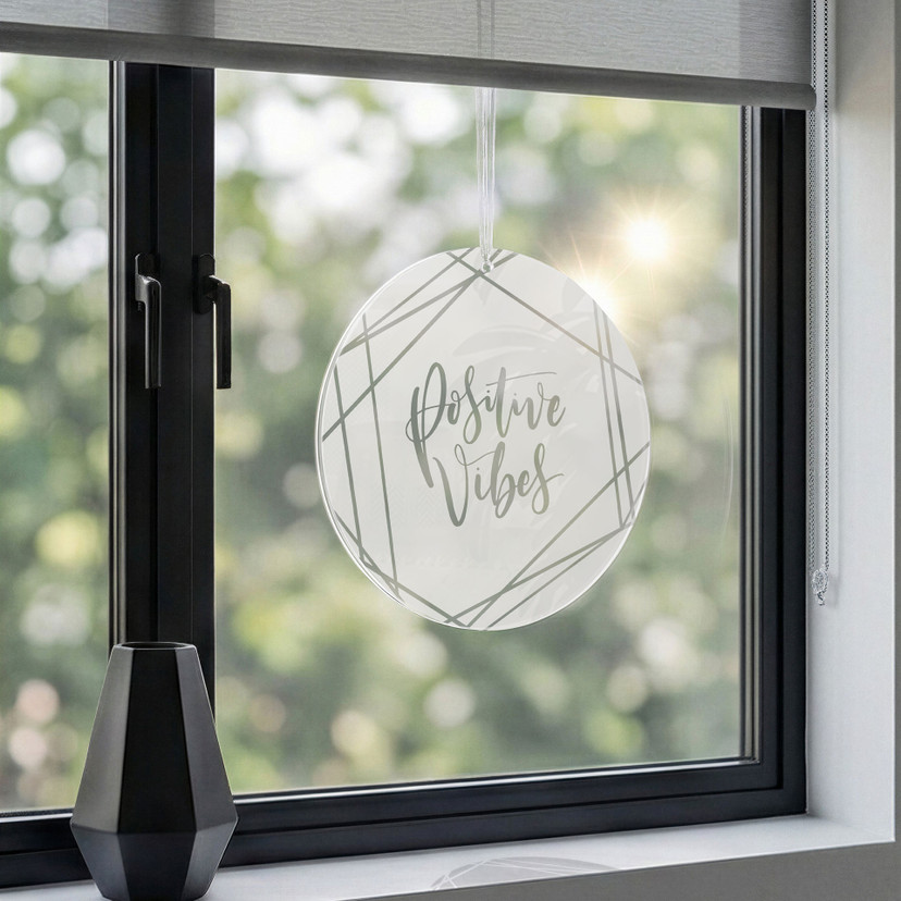 Sigende Akrylbillede, vinduesbillede til at hænge op Positive vibes - Round
