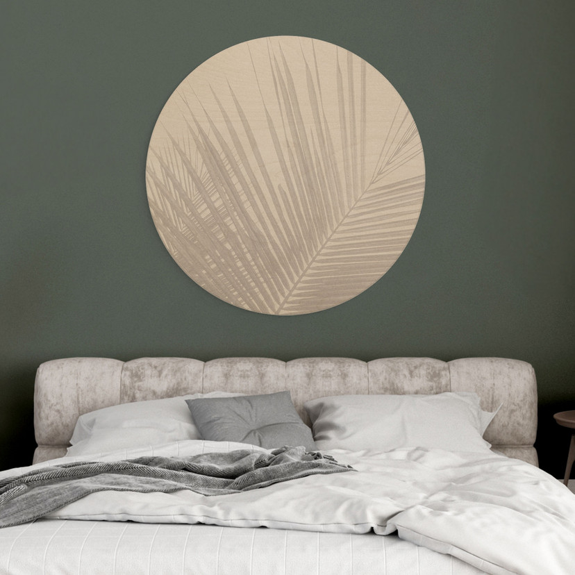 Obraz drewniany liście palmy o wyglądzie lnu - Bloomery Decor - Okrągły