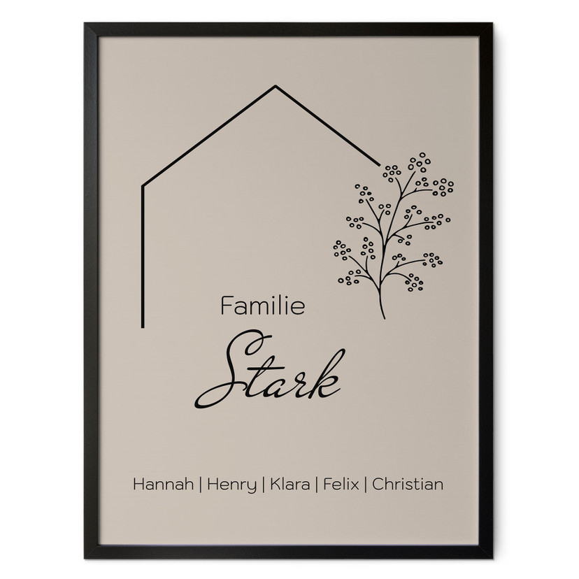 Personalisierbares Poster Familie Haus - beige