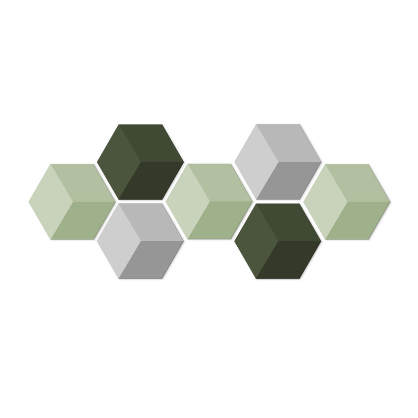 3D Hexagon Alu-Dibond sæt - Grøn (sæt med 7)
