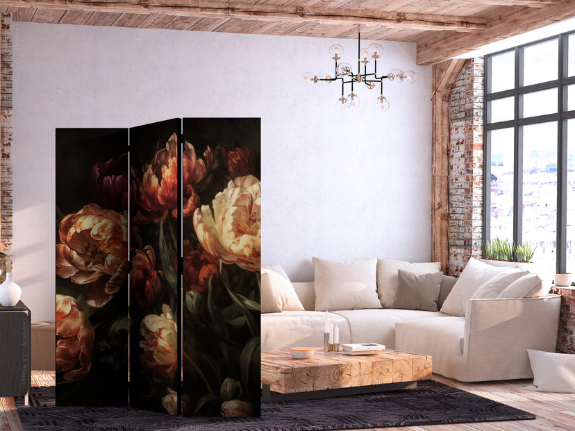 Paravent, Raumteiler freistehend, Trennwand - Magnificent Tulips on a Black Background