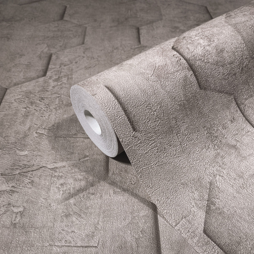 Non-woven tapet med 3D honeycomb mønster brun grafik