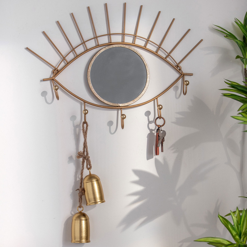 Wandspiegel Goldenes Auge mit Haken - Metall, Goldoptik - 60x42x5 cm
