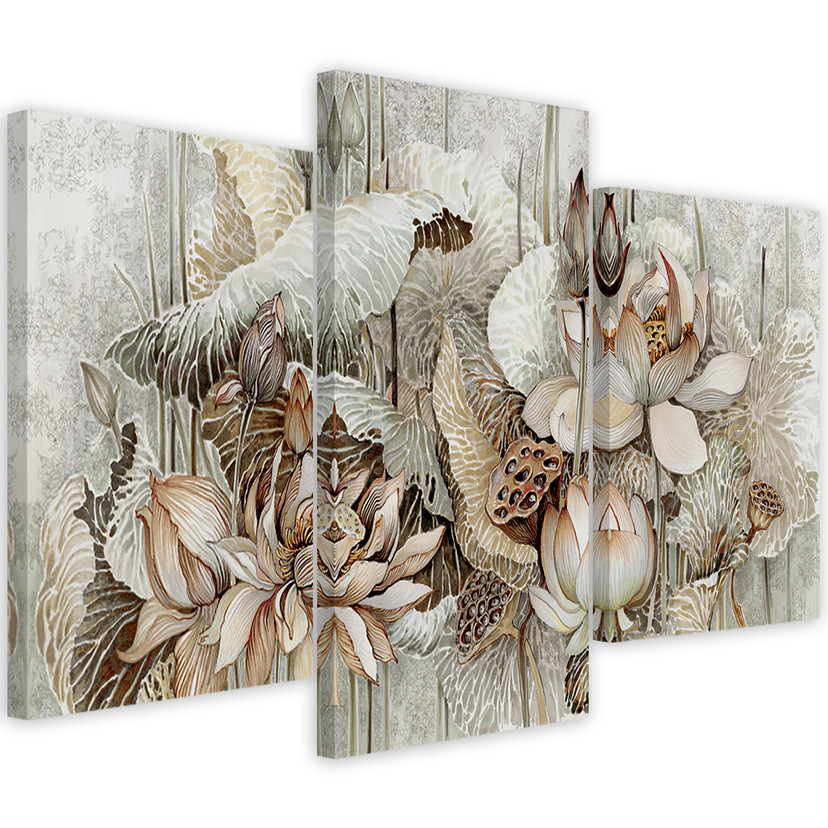 3 stykke lærredstryk, Saint Lotus-blomster