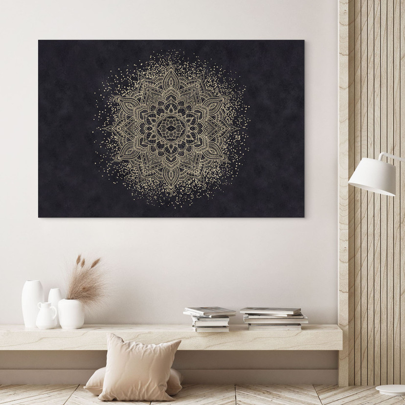 Billede Elegant mandala i sort og guld - Bloomery Decor – print på aluminium (Alu-Dibond)