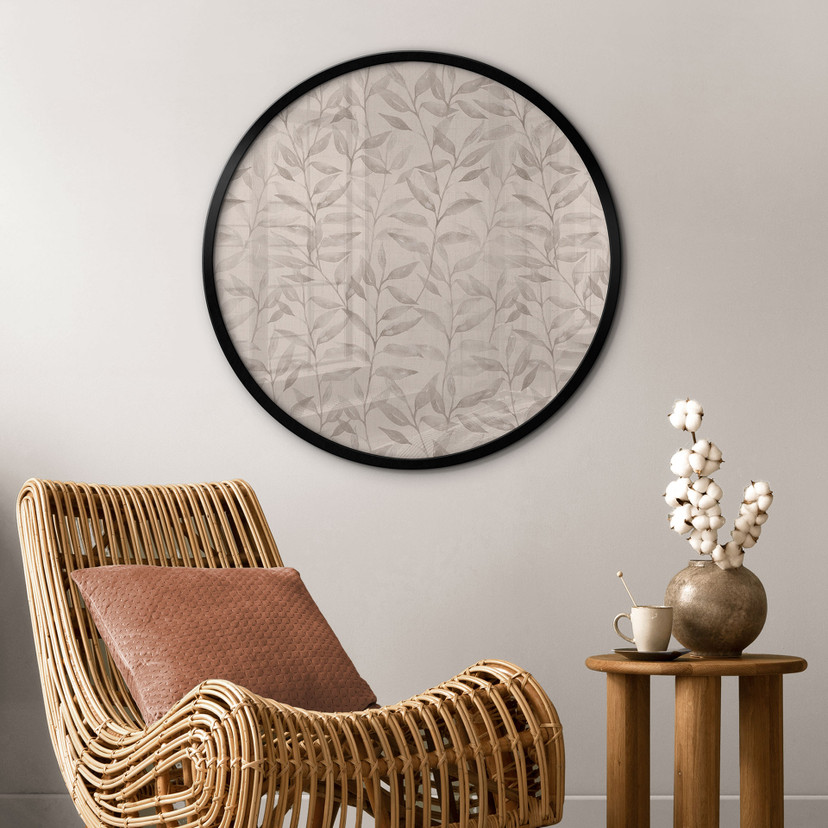 Plakat Plant Delicate Watercolour Leaves - Soft Grey - Bloomery Decor - okrągły
