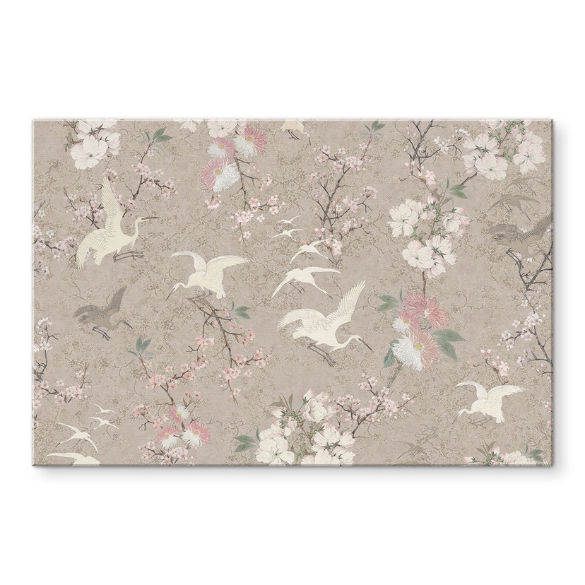 Billede af kraner i kirsebærblomst Rush Beige - Bloomery Decor – print på aluminium (Alu-Dibond)