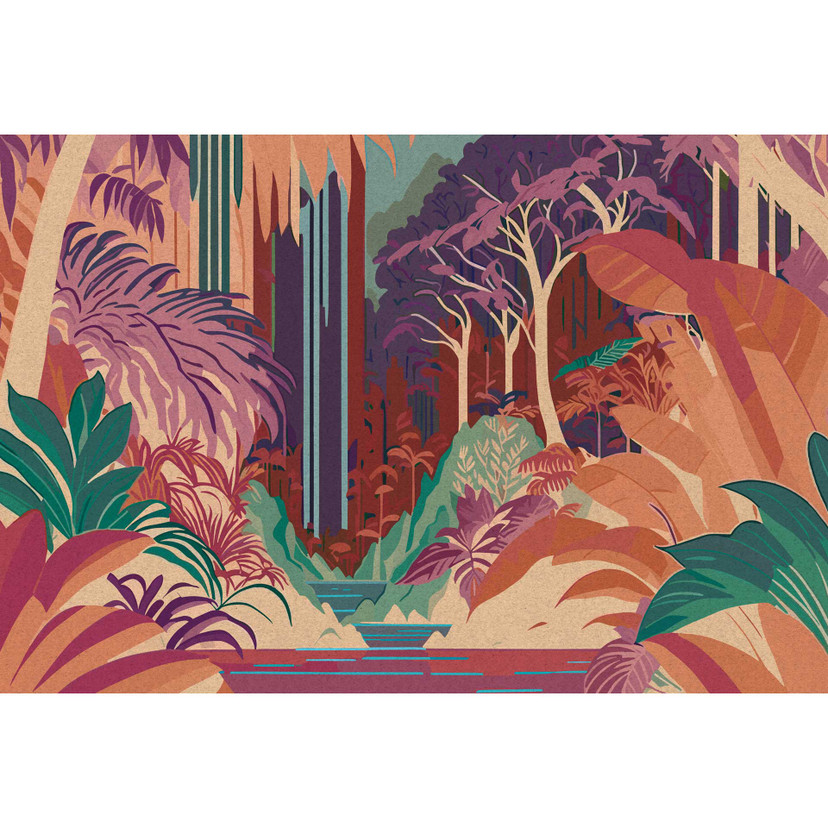 Papier peint art déco jungle 3D - couleurs vives style rétro papier peint intissé