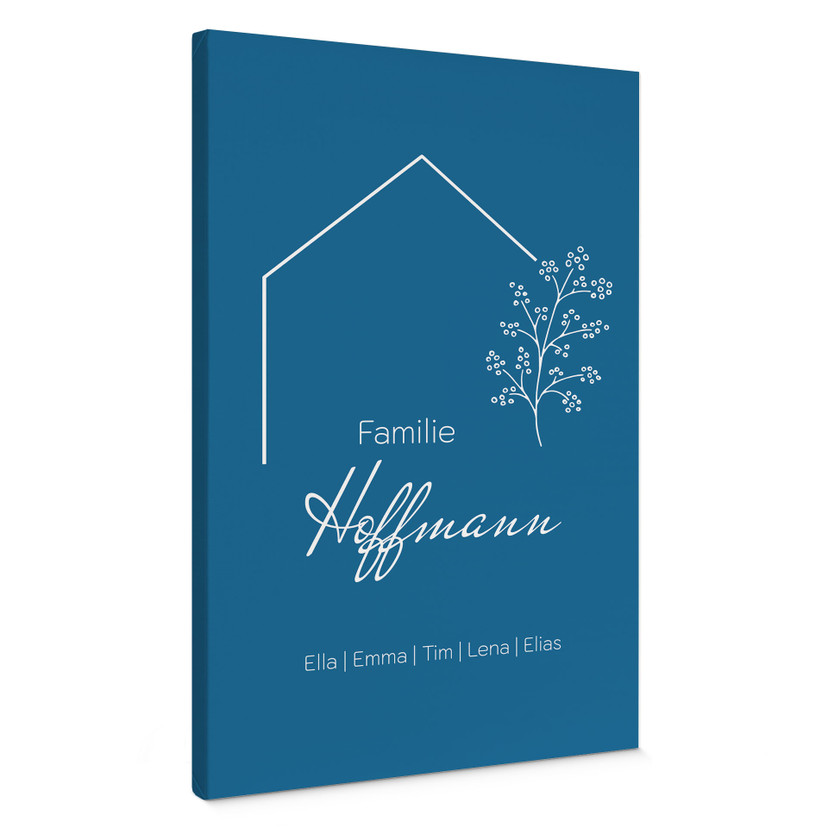Personalisierbares Leinwandbild Familie Haus - blau