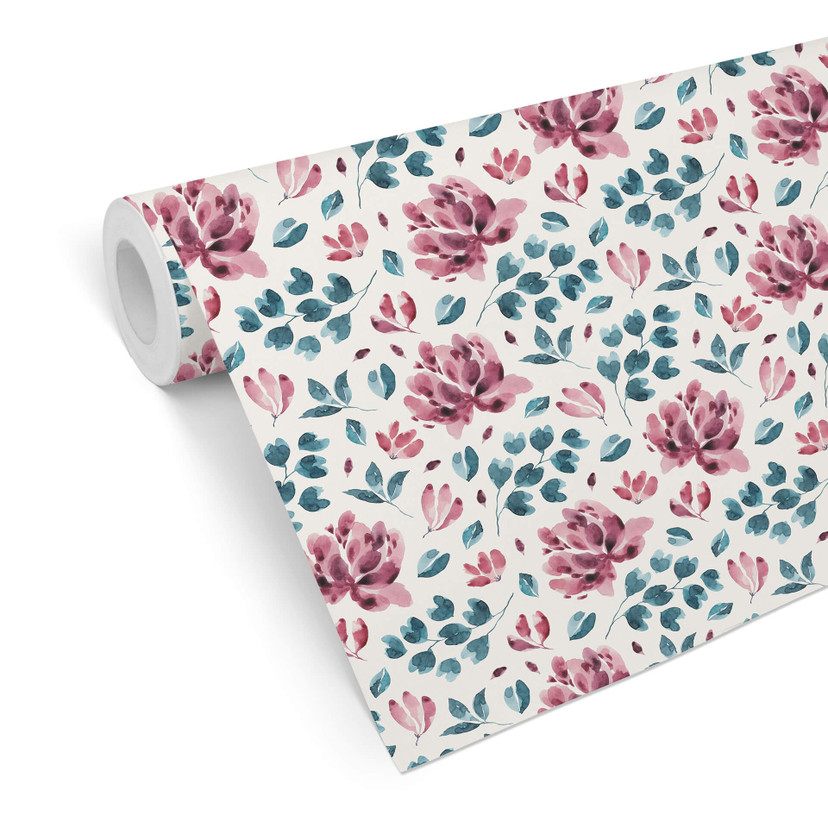 Tapet med mønster - akvarelblomster 03 - pink