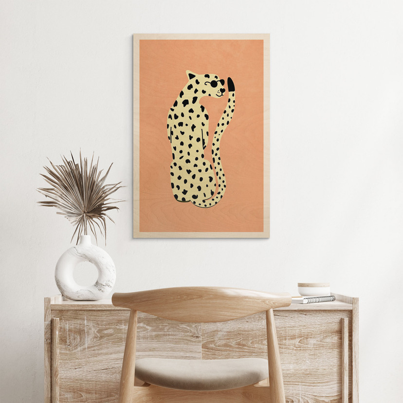 Plakat drewniany elegancki gepard w okularach przeciwsłonecznych - Oltmanns
