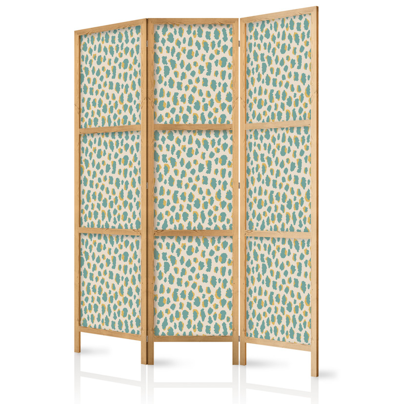 Japanischer Paravent, Raumteiler freistehend, Trennwand - Giraffe Pattern in Turquoise Spots