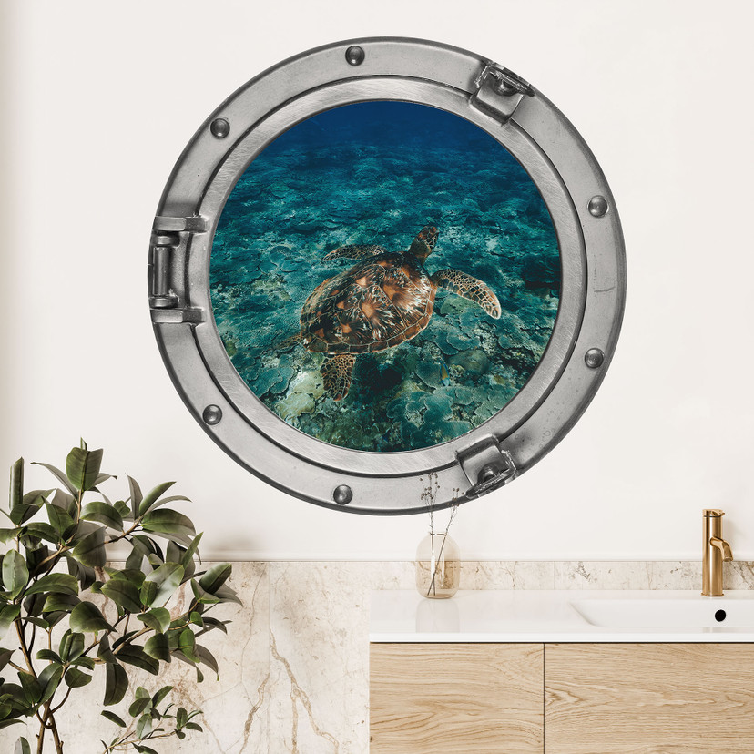 Vinilo decorativo óptica 3D - Tortuga desde arriba - Redondo