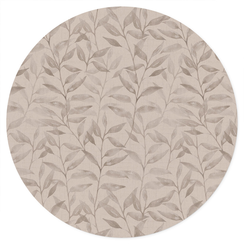 Delikate akvarelblade Wallsticker - Blød grå - Blomsterdekor - Rund