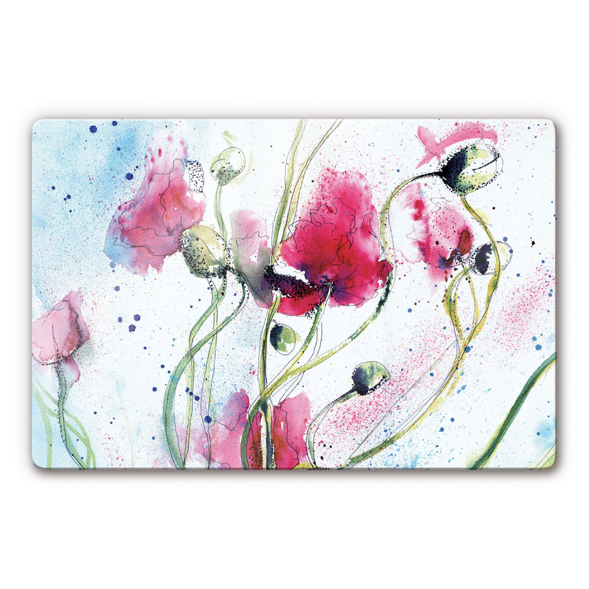 Tableau en verre - Aquarelle Coquelicots