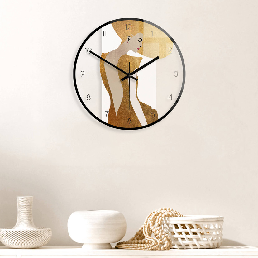 Wanduhr aus Glas - Kubistika - Die Dame im goldenen Kleid - Ø 30 cm