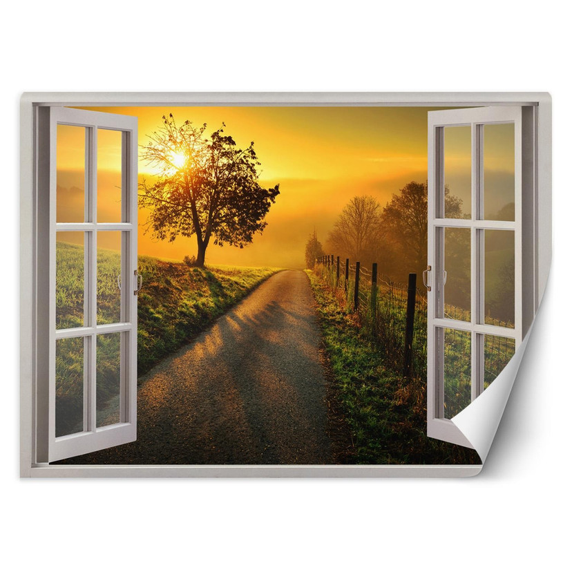 Fototapete Fenster - Sonnenuntergang über der Straße