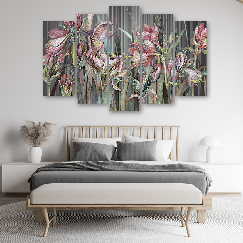 5 stykke lærredstryk, Iris blomster