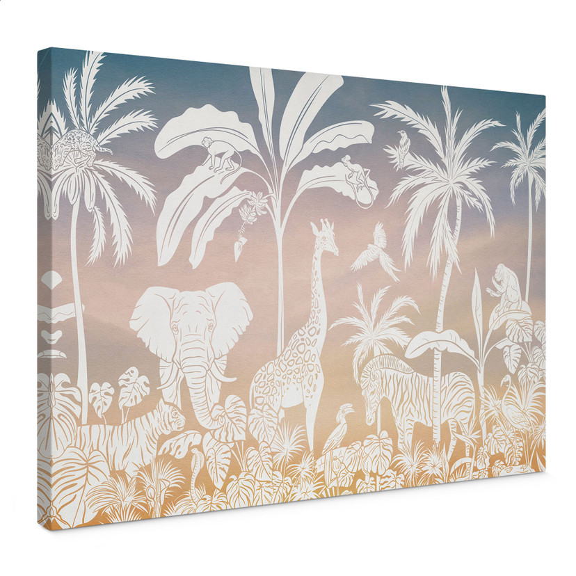Canvas schilderij Jungle paradijs met wilde dieren - Ombre - Kikki Belle
