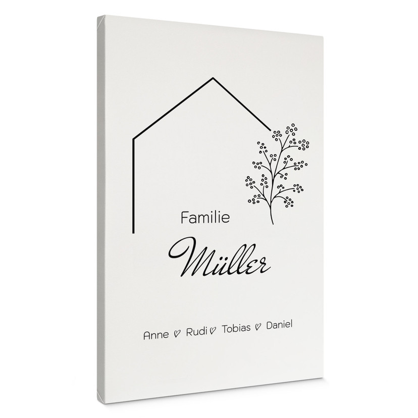 Personalisierbares Leinwandbild Familie Haus - weiß