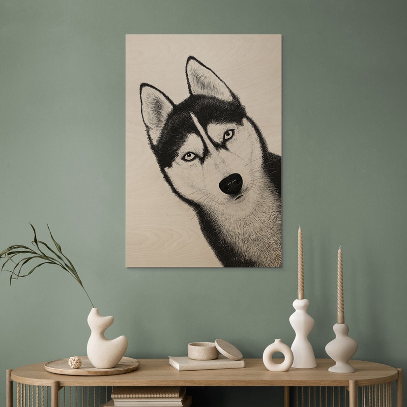 Tableau en bois Husky sibérien - portrait de chien - Korenkova
