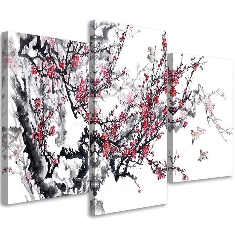 3 stykke lærredsprint, Cherry Blossom Japan Tree