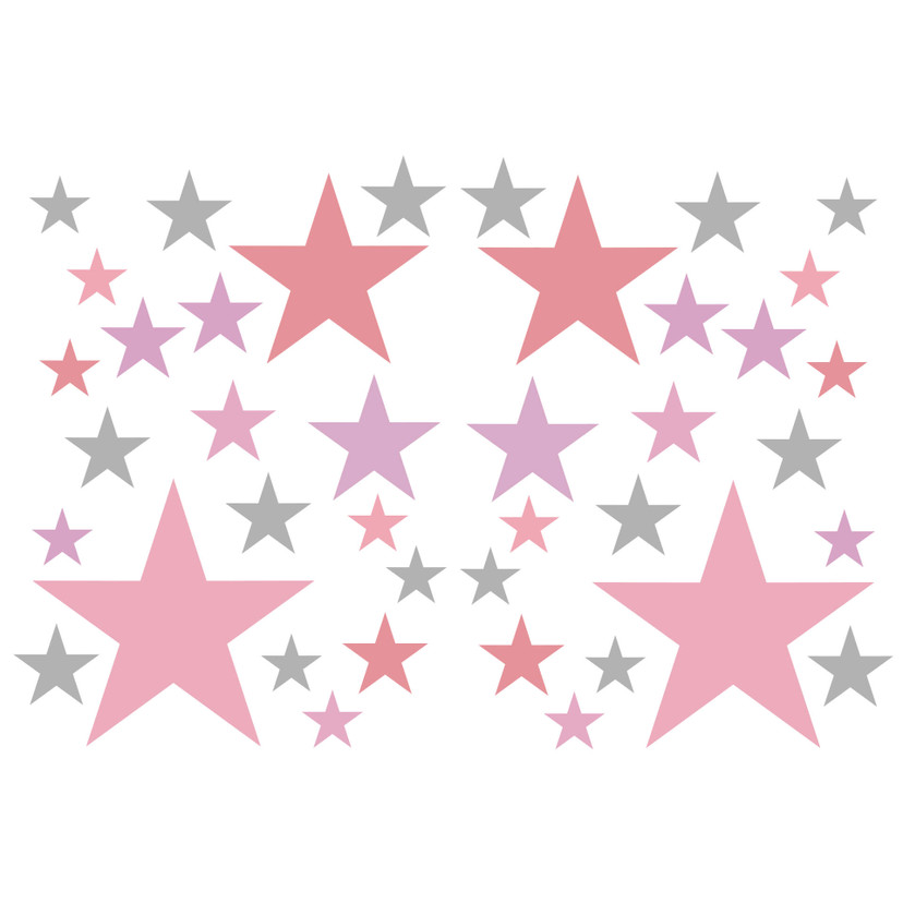 Wallsticker - Stjernesæt, pastelrosa og grå