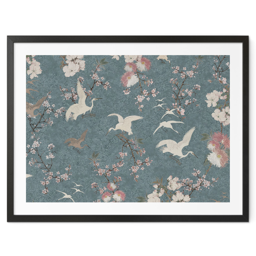 Plakat Żurawie w kolorze Cherry Blossom Rush Blue - Bloomery Decor