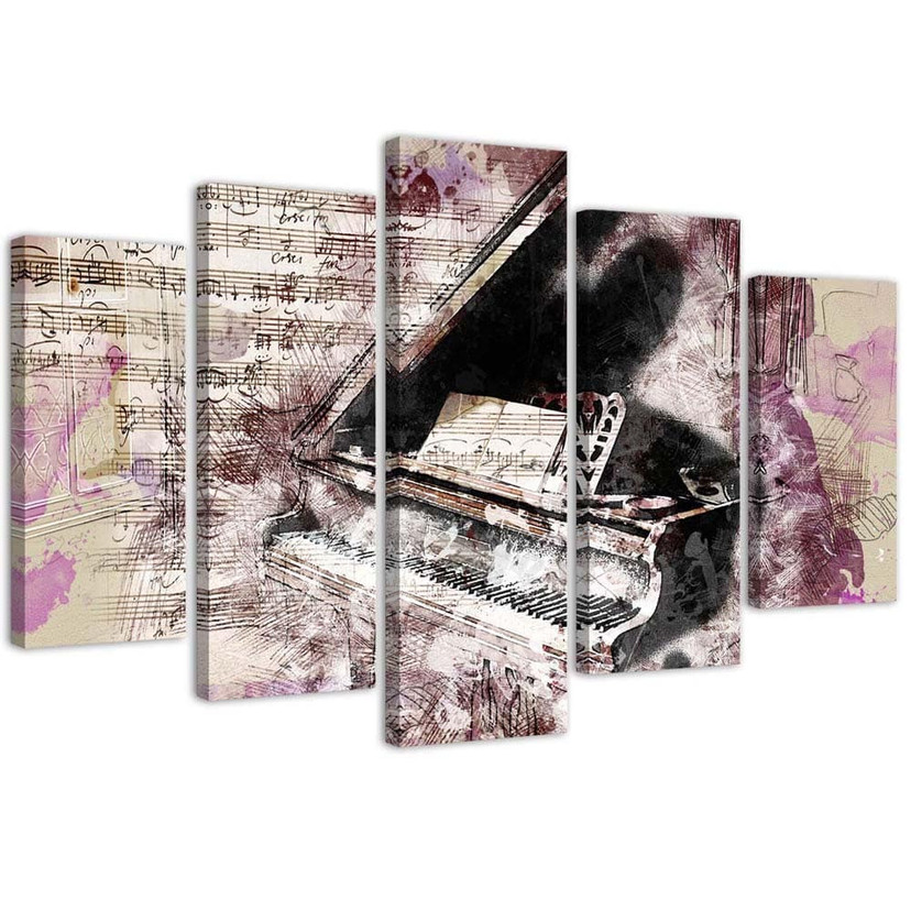 5 stykke lærredstryk Piano abstrakt vintage