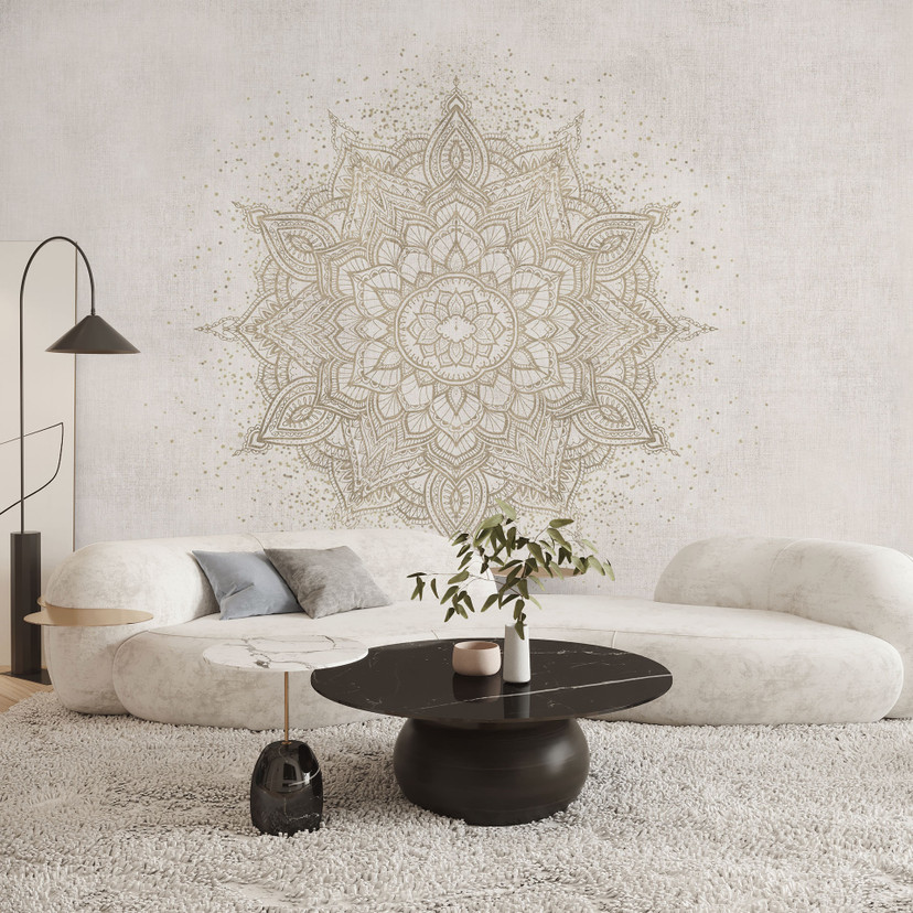 Papier peint photo Mandala - ornement boho aspect lin - Bloomery Decor