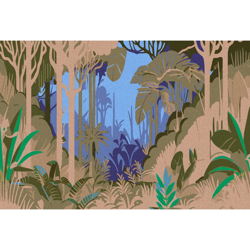 Crépuscule jungle papier peint - papier peint intissé d'ambiance avec motif de forêt tropicale
