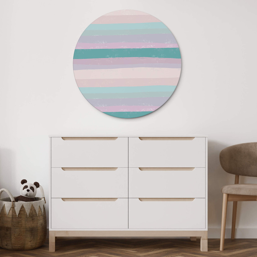 Vægcirkel Uplusmestudio - Coloured Stripes – print på aluminium (Alu-Dibond)
