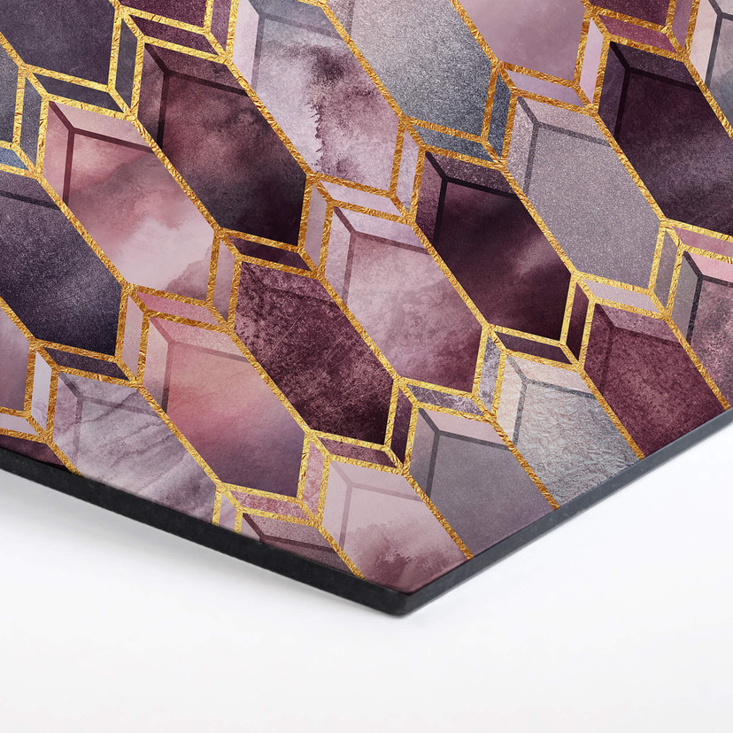 Hexagone - Alu-Dibond Fredriksson - Peinture sur verre - Rose et doré