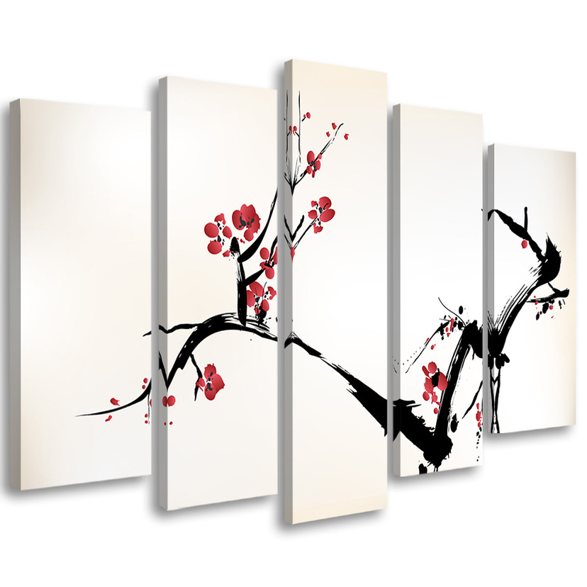 5 stykke lærredsprint Cherry Blossom Japan Nature