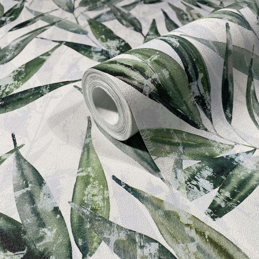 Tapeta z włókniny liście kwiatowe natura matowa w kolorze zielonym