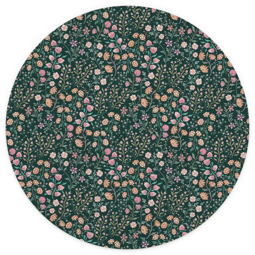 Papier peint photo Fleurs des champs Vintage - vert foncé - Bloomery Decor - rond - adhésif/non tiss