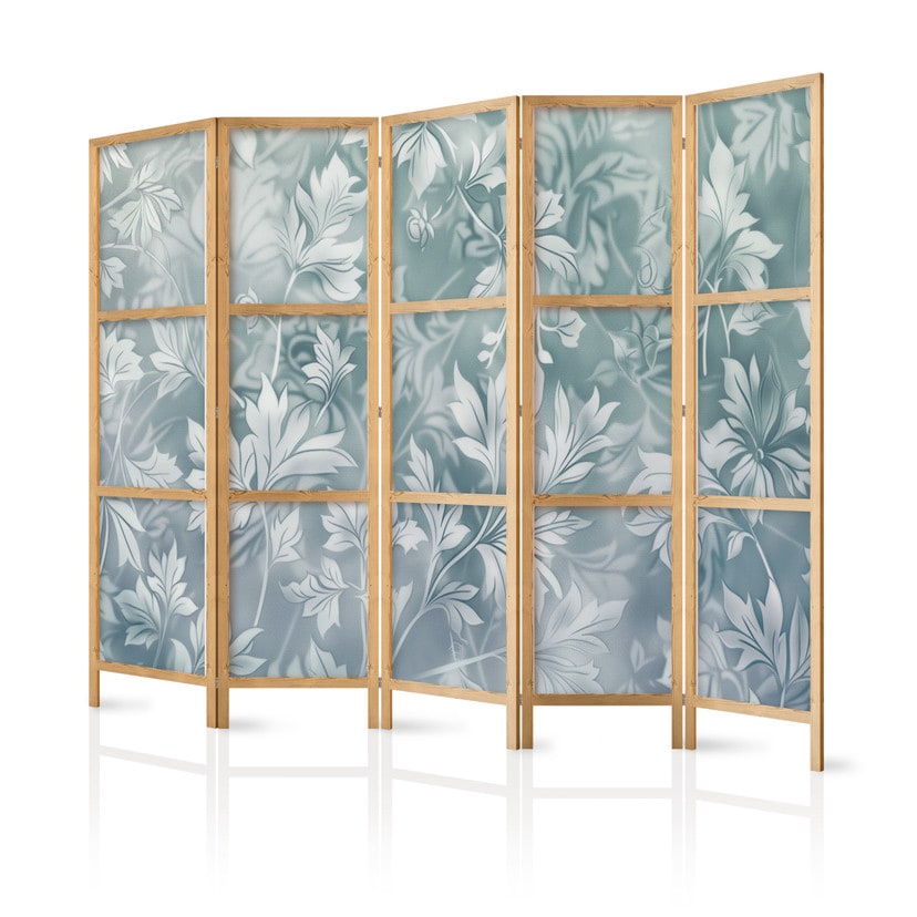 Japanischer Paravent, Raumteiler freistehend, Trennwand - Ornaments in Worn Muted Turquoises