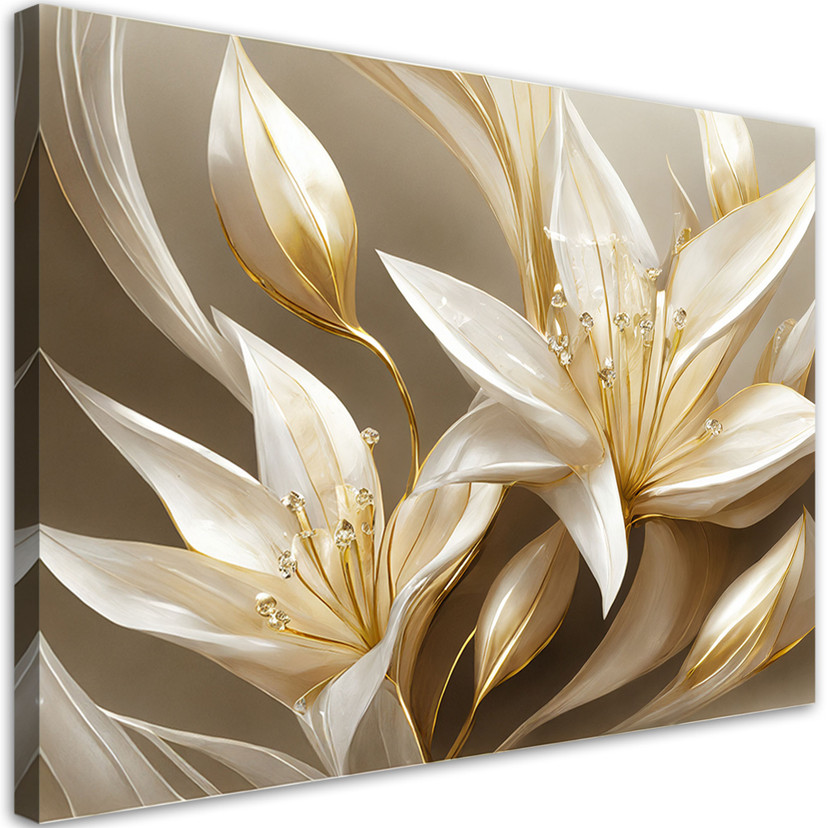 Canvasbillede, liljer glamour guld