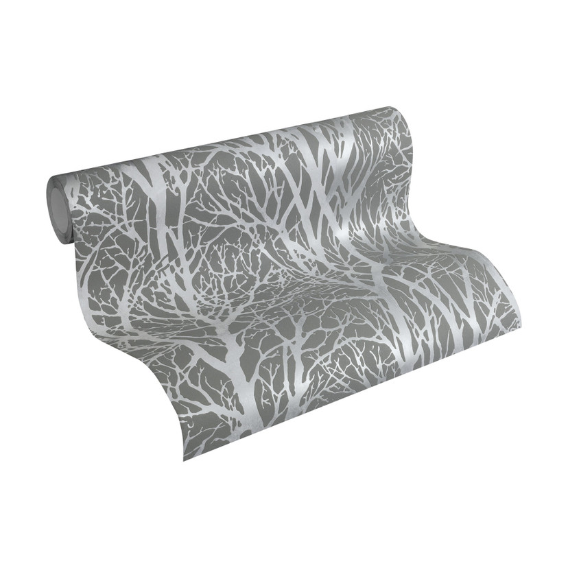 Skovtapet grå sølv - non-woven tapet natur A.S. Création