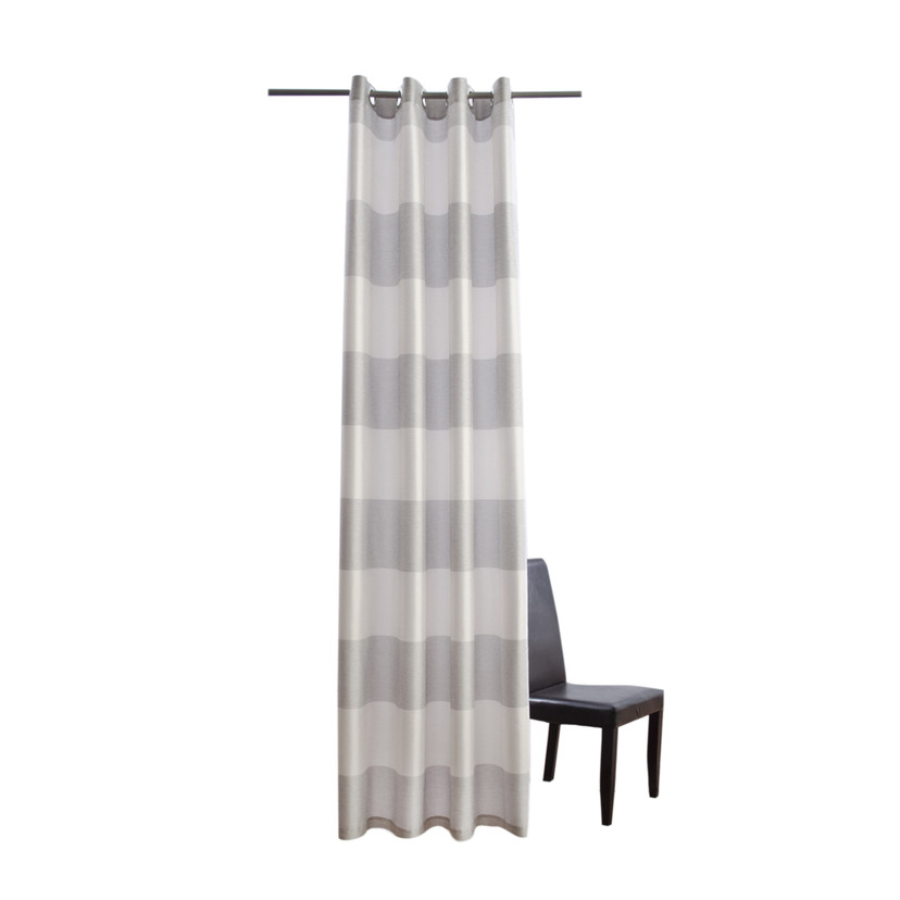 Ösenvorhang silber und weiß - Gardine mit Querstreifen - Vorhang mit Ösen
