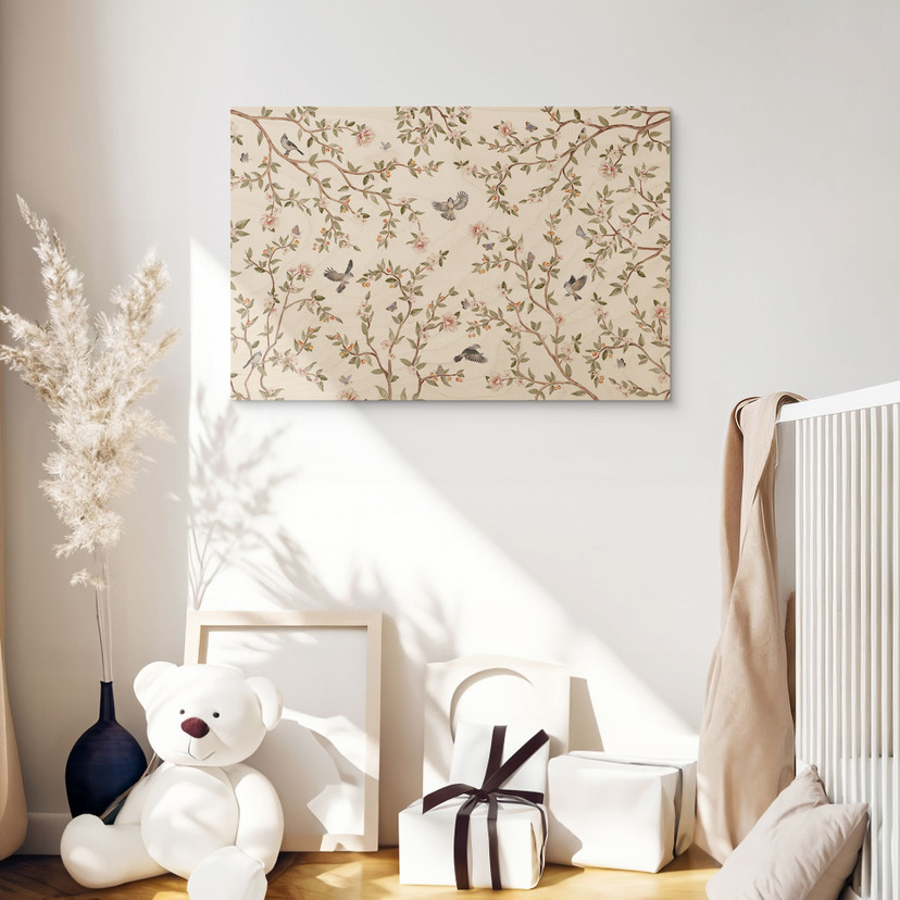Plakat drewniany krzew róży z ptakami - Kikki Belle