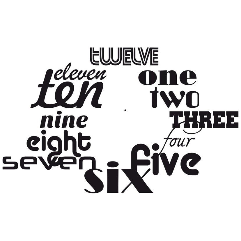 Sticker mural - Horloge Mural Mots Typographie